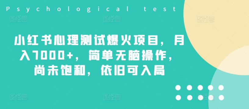 小红书心理测试爆火项目，月入7000+，简单无脑操作，尚未饱和，依旧可入局-皮皮网创