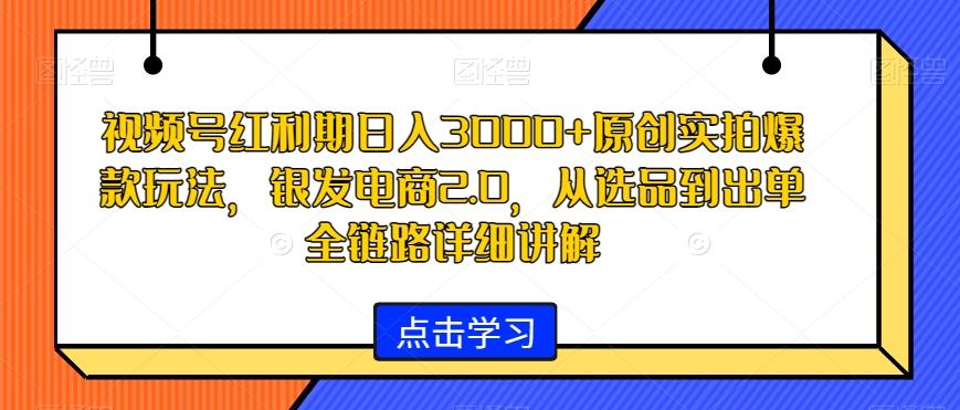 视频号红利期日入3000+原创实拍爆款玩法，银发电商2.0，从选品到出单全链路详细讲解【揭秘】-皮皮网创