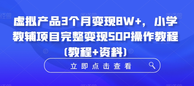 虚拟产品3个月变现8W+，小学教辅项目完整变现SOP操作教程(教程+资料)-皮皮网创