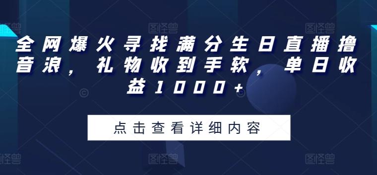 全网爆火寻找满分生日直播撸音浪，礼物收到手软，单日收益1000+【揭秘】-皮皮网创
