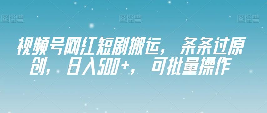 视频号网红短剧搬运，条条过原创，日入500+，可批量操作【揭秘】-皮皮网创