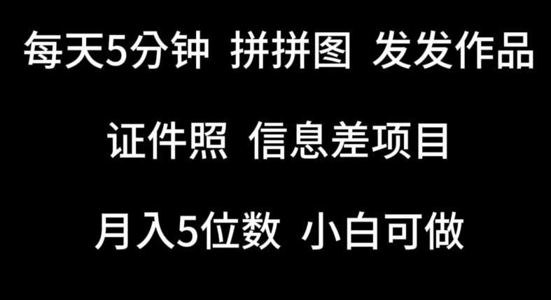 每天5分钟，拼拼图发发作品，证件照信息差项目，小白可做【揭秘】-皮皮网创