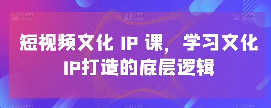 短视频文化IP课，学习文化IP打造的底层逻辑-皮皮网创