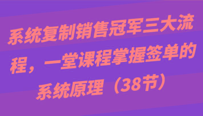 系统复制销售冠军三大流程，一堂课程掌握签单的系统原理(38节)-皮皮网创