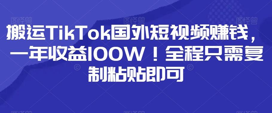 搬运TikTok国外短视频赚钱，一年收益100W！全程只需复制粘贴即可-皮皮网创
