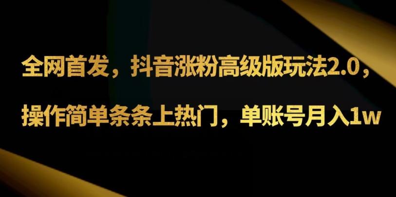 抖音涨粉高级版玩法3.0，操作简单条条上热门，单账号月入1w可批量矩阵（附1500素材）-皮皮网创