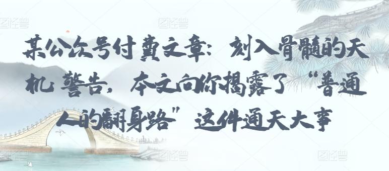 某公众号付费文章：刻入骨髓的天机: 警告，本文向你揭露了 “普通人的翻身路” 这件通天大事-皮皮网创