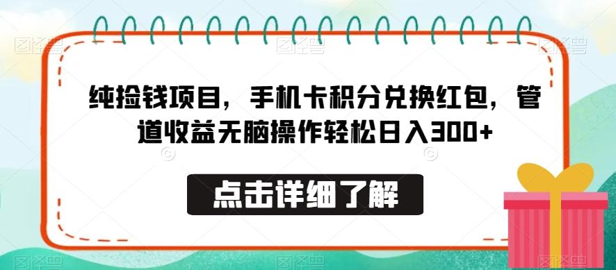 纯捡钱项目，手机卡积分兑换红包，管道收益无脑操作轻松日入300+-皮皮网创