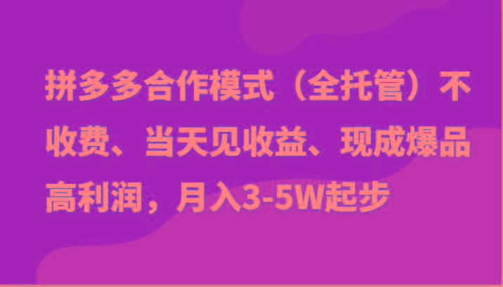 最新拼多多模式日入4K+两天销量过百单，无学费、老运营代操作、小白福利-皮皮网创
