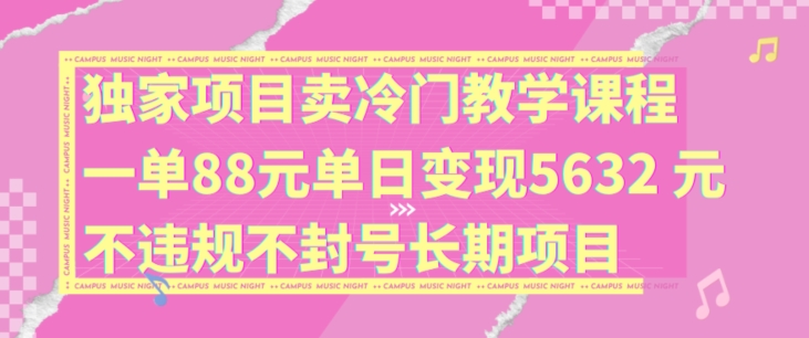 独家项目卖冷门教学课程一单88元单日变现5632元违规不封号长期项目【揭秘】-皮皮网创