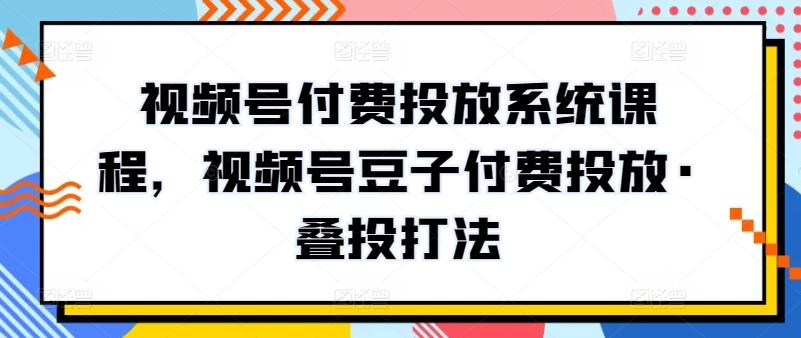 视频号付费投放系统课程，视频号豆子付费投放·叠投打法-皮皮网创