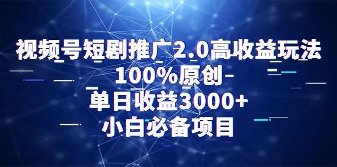 视频号短剧推广2.0高收益玩法，100%原创，单日收益3000+，小白必备项目-皮皮网创