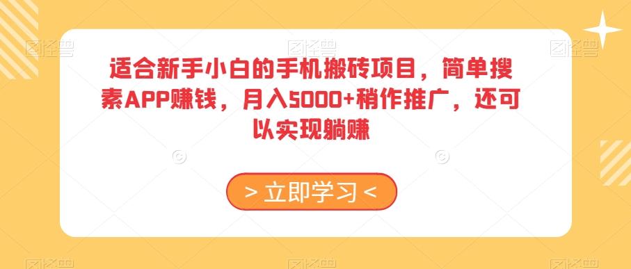 适合新手小白的手机搬砖项目，简单搜素APP赚钱，月入5000+稍作推广，还可以实现躺赚【揭秘】-皮皮网创