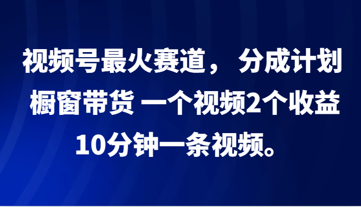 视频号最火赛道， 分成计划， 橱窗带货，一个视频2个收益，10分钟一条视频。-皮皮网创