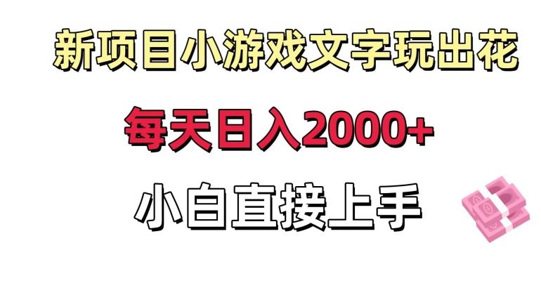 新项目小游戏文字玩出花日入2000+，每天只需一小时，小白直接上手【揭秘】-皮皮网创
