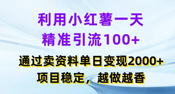利用小红书一天精准引流100+，通过卖项目单日变现2k+，项目稳定，越做越香【揭秘】-皮皮网创