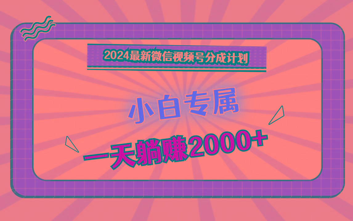 2024最新微信视频号分成计划，对新人友好，一天躺赚2000+-皮皮网创
