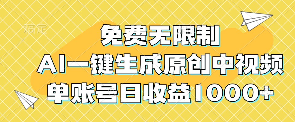 免费无限制，AI一键生成原创中视频，单账号日收益1000+-皮皮网创