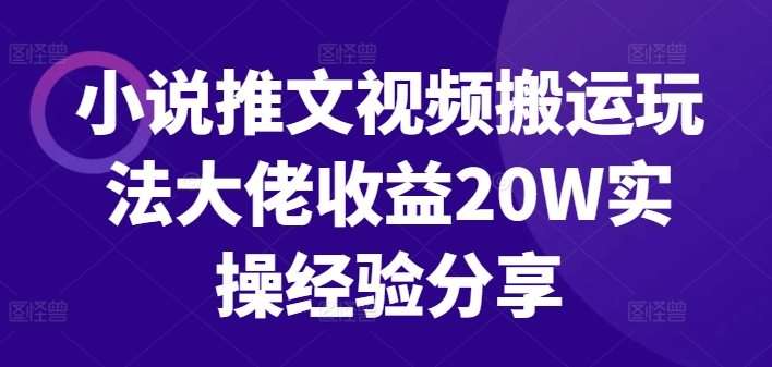 小说推文视频搬运玩法大佬收益20W实操经验分享-皮皮网创