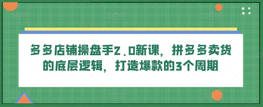 多多店铺操盘手2.0新课，拼多多卖货的底层逻辑，打造爆款的3个周期-皮皮网创