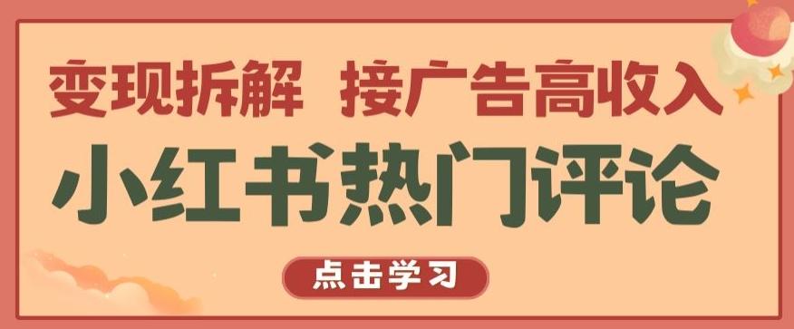 小红书热门评论，变现拆解，接广告高收入【揭秘 】-皮皮网创
