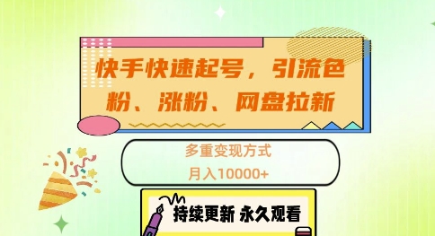 快手快速起号，引流s粉、涨粉、网盘拉新多重变现方式，月入1w【揭秘】-皮皮网创