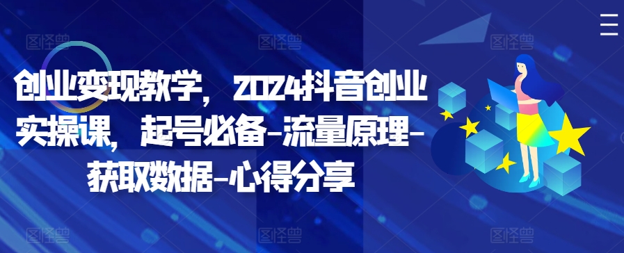 创业变现教学，2024抖音创业实操课，起号必备-流量原理-获取数据-心得分享-皮皮网创