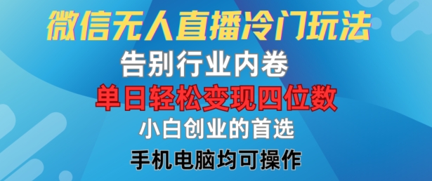 微信无人直播冷门玩法，告别行业内卷，单日轻松变现四位数，小白的创业首选【揭秘】-皮皮网创
