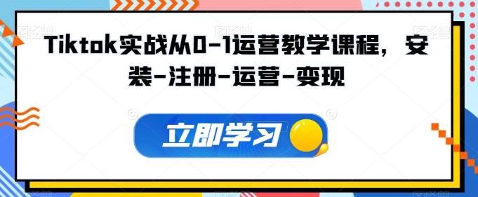 Tiktok实战从0-1运营教学课程，安装-注册-运营-变现-皮皮网创