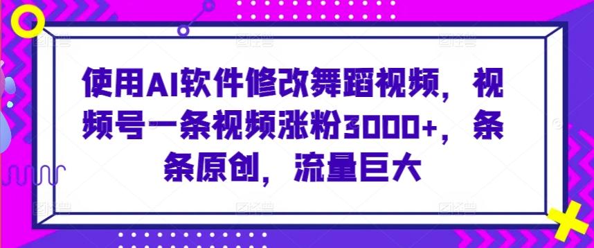 使用AI软件修改舞蹈视频，视频号一条视频涨粉3000+，条条原创，流量巨大【揭秘】-皮皮网创