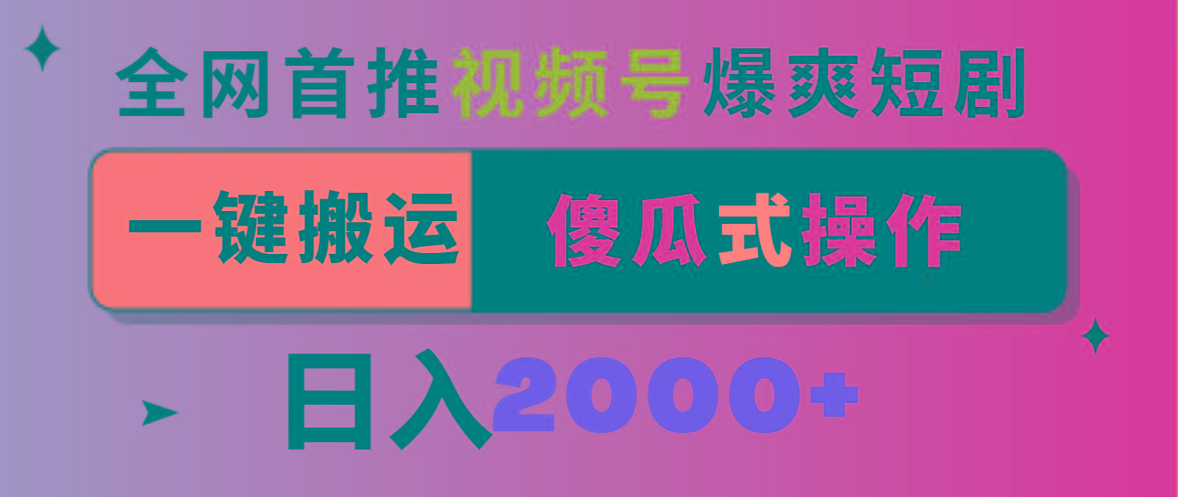 视频号爆爽短剧推广，一键搬运，傻瓜式操作，日入2000+-皮皮网创