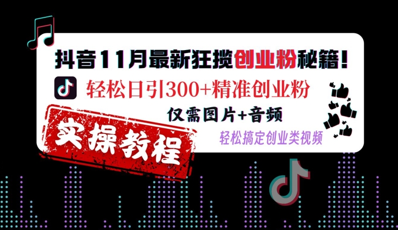 抖音11月最新狂揽创业粉秘籍，轻松日引300+精准创业粉，仅需图片+音频，轻松搞定创业类视频-皮皮网创