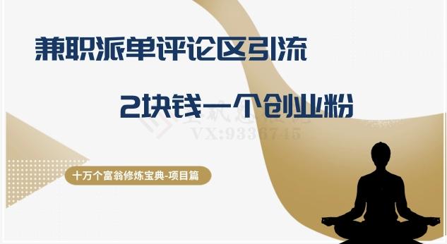 十万个富翁修炼宝典之11.兼职派单评论区引流，2块钱一个创业粉-皮皮网创