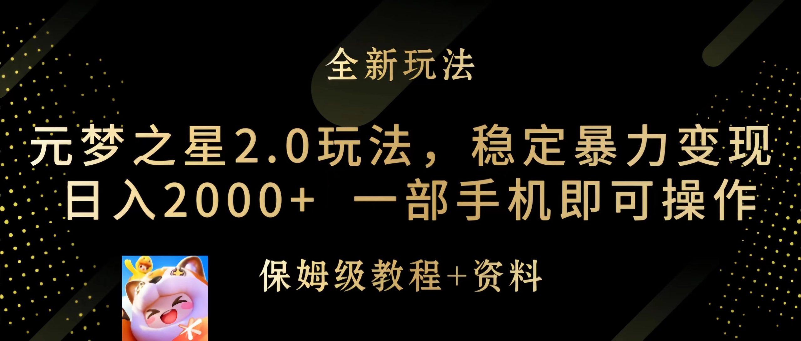 (9544期)元梦之星2.0玩法，稳定暴力变现，日入2000+，一部手机即可操作-皮皮网创