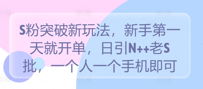 S粉突破新玩法，新手第一天就开单，日引N++老S批，一个人一个手机即可【揭秘】-皮皮网创