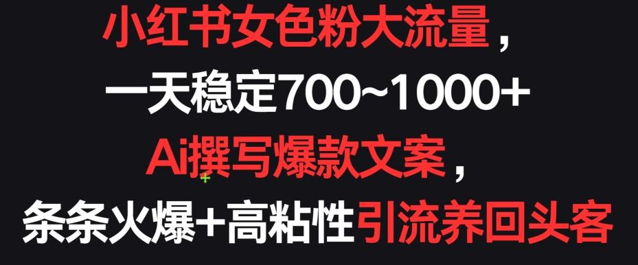 小红书女色粉大流量，一天稳定700~1000+  Ai撰写爆款文案，条条火爆+高粘性引流养回头客【揭秘】-皮皮网创