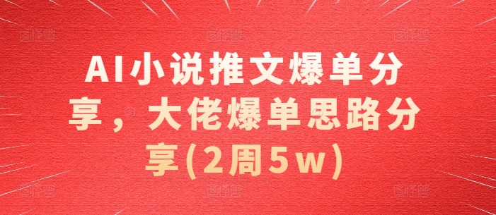 AI小说推文爆单分享，大佬爆单思路分享(2周5w)-皮皮网创