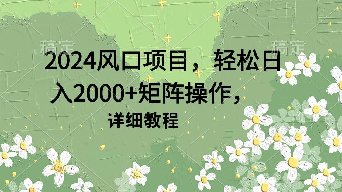 (9652期)2024风口项目，轻松日入2000+矩阵操作，详细教程-皮皮网创