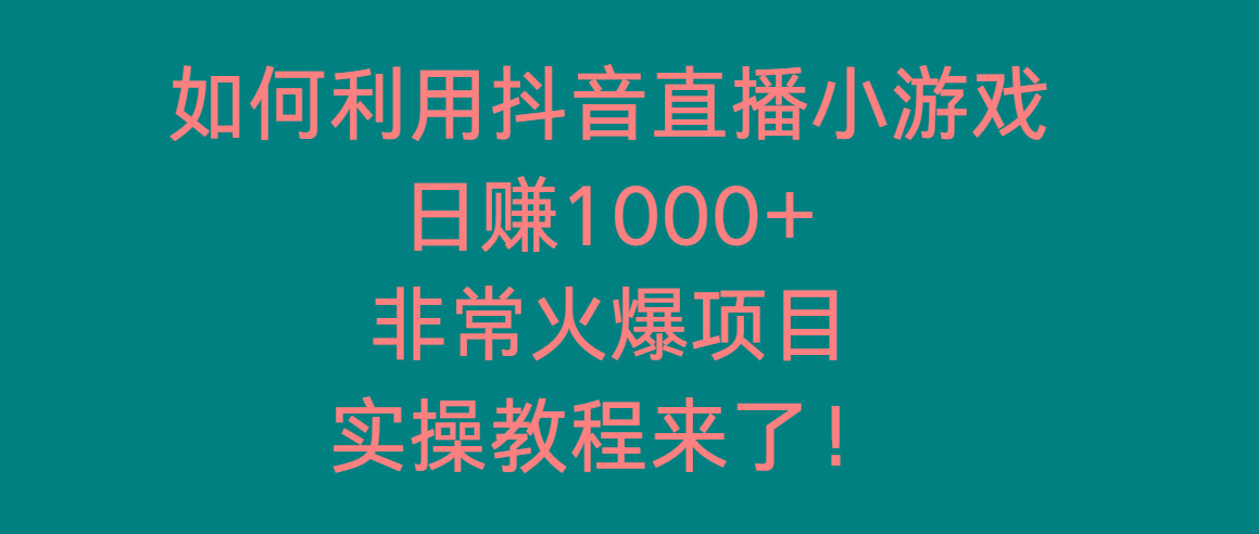 如何利用抖音直播小游戏日赚1000+，非常火爆项目，实操教程来了！-皮皮网创