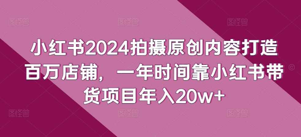小红书2024拍摄原创内容打造百万店铺，一年时间靠小红书带货项目年入20w+-皮皮网创