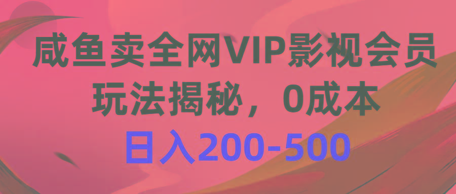 咸鱼卖全网VIP影视会员，玩法揭秘，0成本日入200-500-皮皮网创