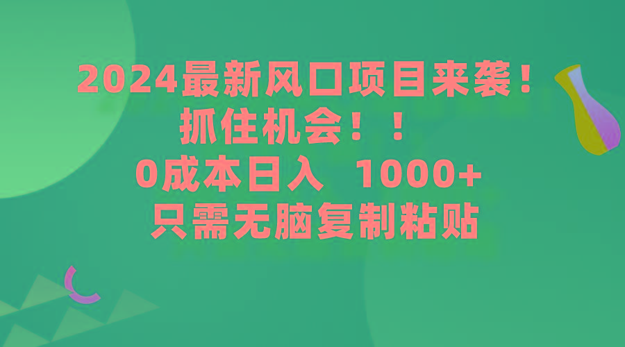 (9899期)2024最新风口项目来袭，抓住机会，0成本一部手机日入1000+，只需无脑复…-皮皮网创
