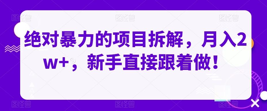 绝对暴力的项目拆解，月入2w+，新手直接跟着做！-皮皮网创
