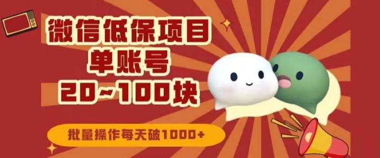 微信领低保单账号20元-100元，批量操作每天破1000+-皮皮网创