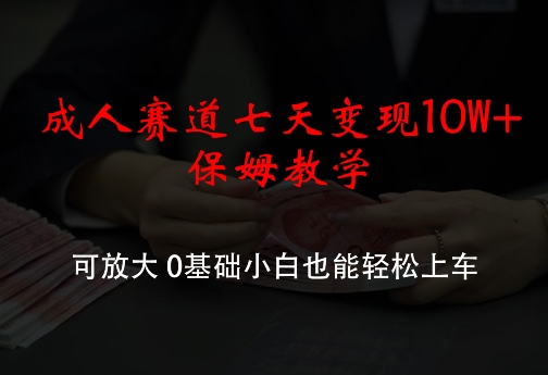 成人赛道七天变现10W+保姆教学，可放大，0基础小白也能轻松上车【揭秘】-皮皮网创