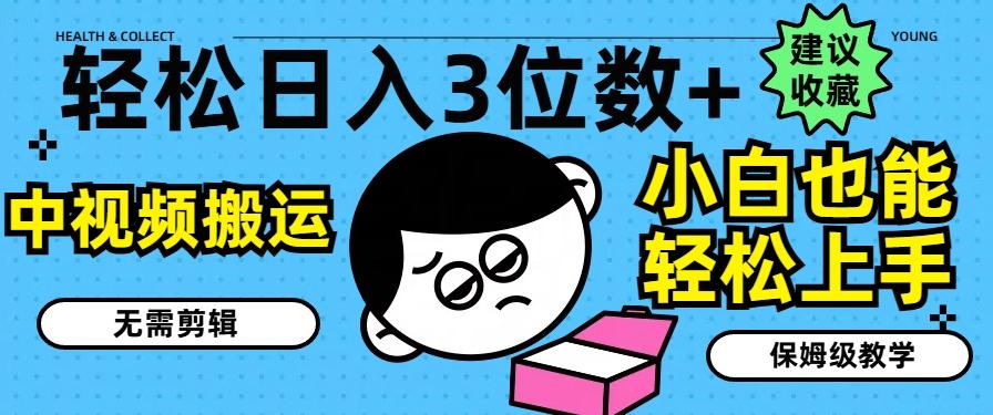 轻松日入3位数+，中视频搬运，无需剪辑，小白也能轻松上手，保姆级教学【揭秘】-皮皮网创