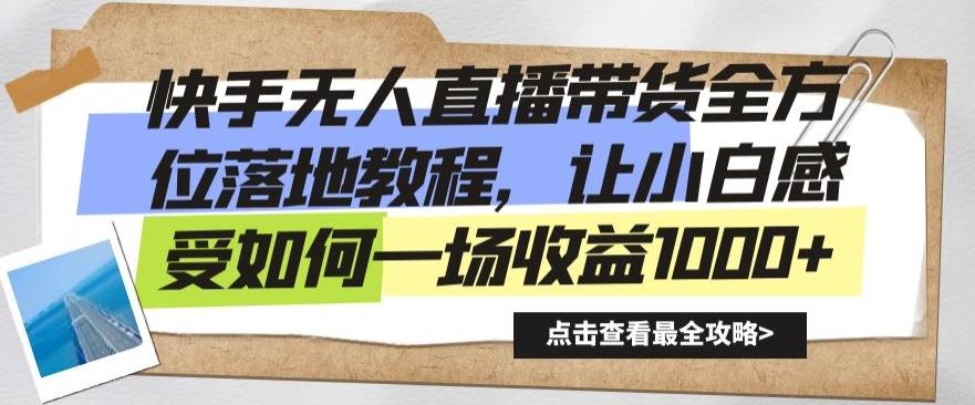 快手无人直播带货全方位落地教程，让小白感受如何一场收益1000+【揭秘】-皮皮网创
