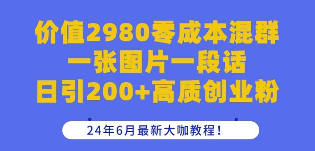 价值2980零成本混群一张图片一段话日引200+高质创业粉，24年6月最新大咖教程【揭秘】-皮皮网创