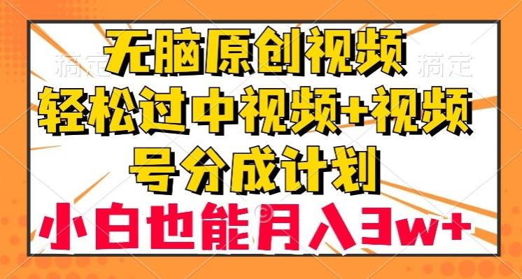 无脑原创视频，轻松过中视频+视频号分成计划，小白也能月入3w+【揭秘】-皮皮网创