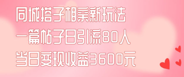 同城搭子相亲新玩法一篇帖子引流80人当日变现3600元(项目教程+实操教程)【揭秘】-皮皮网创